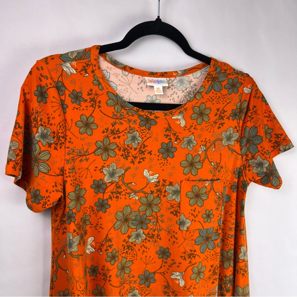 LuLaRoe Carly Dress Orange Floral High-Low Hem Stretch Knit XS Casual Boho - Picture 6 of 10